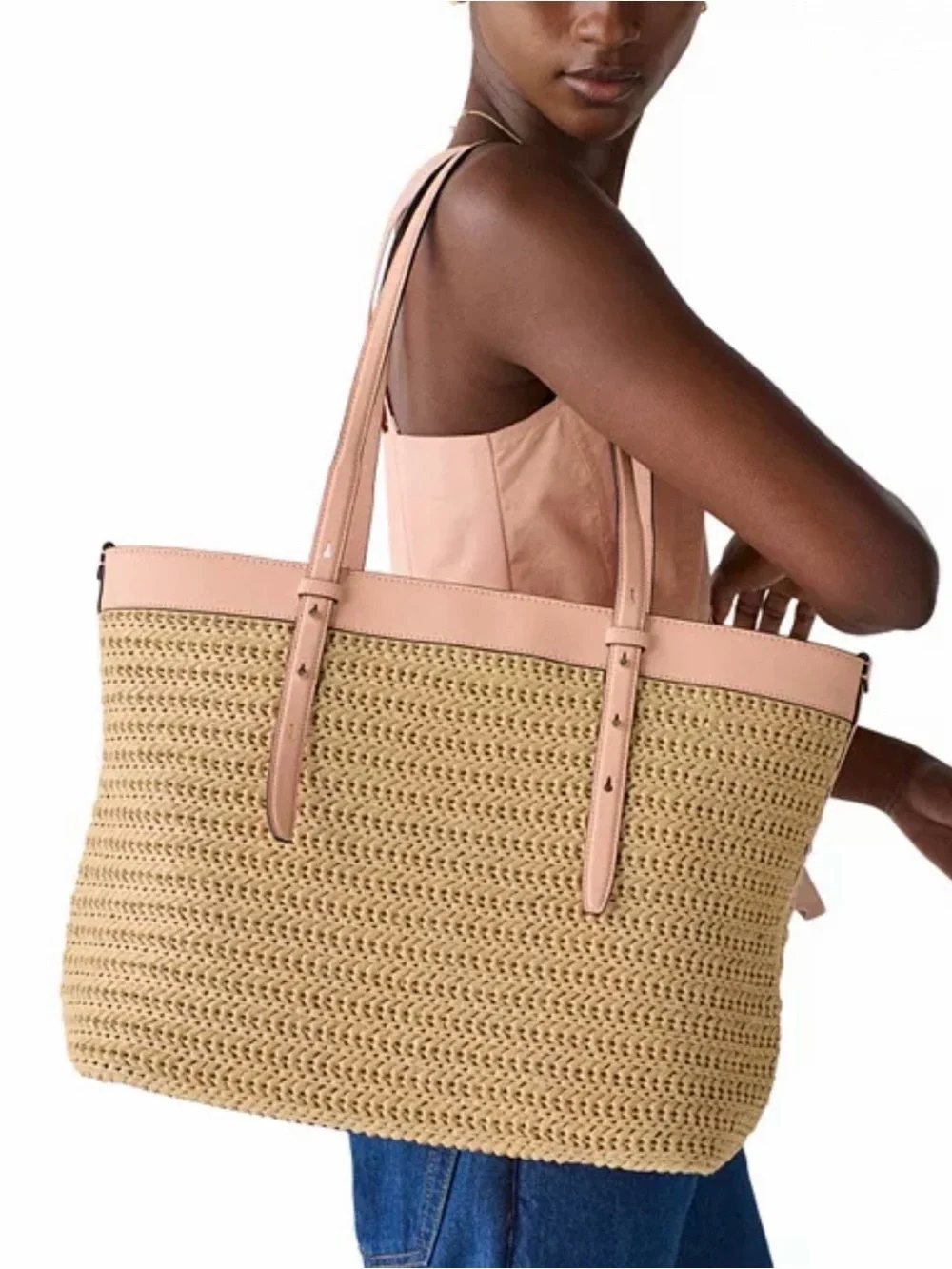 Kate Spade Do It All Straw Tote Bag - Leather Handled Straw Beach Carryall, NWT
